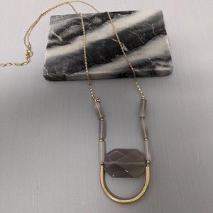 Smoky Gray Stone Two-Tone Necklace